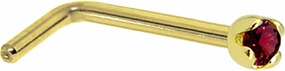 Body Candy Solid 18k Yellow Gold 1.5mm (0.015 cttw) Genuine Red Diamond L Shaped Nose Stud Ring 20 Gauge 1/4"
