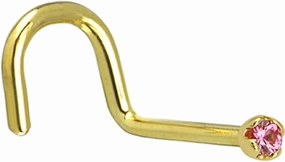 Body Candy Solid 18k Yellow Gold 1.5mm Genuine Pink Sapphire Right Nose Stud Screw 20 Gauge 1/4"