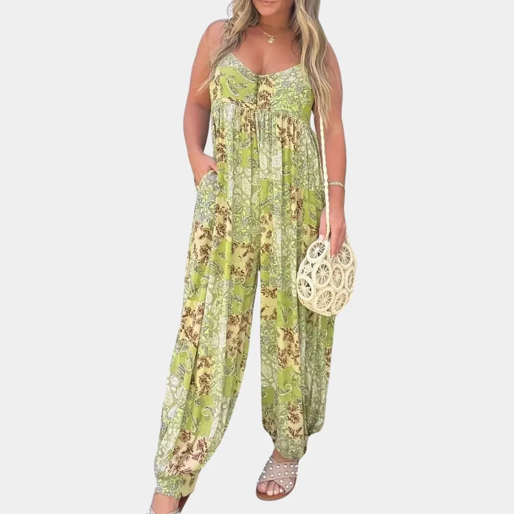 Boho Floral Sleeveless Women's Summer Jumpsuit - Elegant & Lightweight