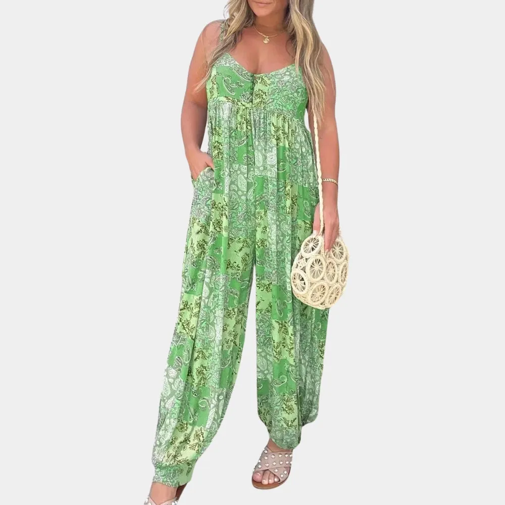 Boho Floral Sleeveless Women's Summer Jumpsuit - Elegant & Lightweight