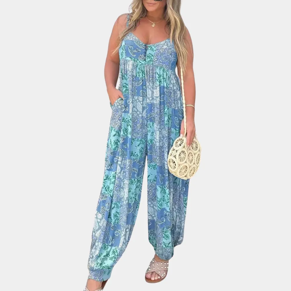 Boho Floral Sleeveless Women's Summer Jumpsuit - Elegant & Lightweight