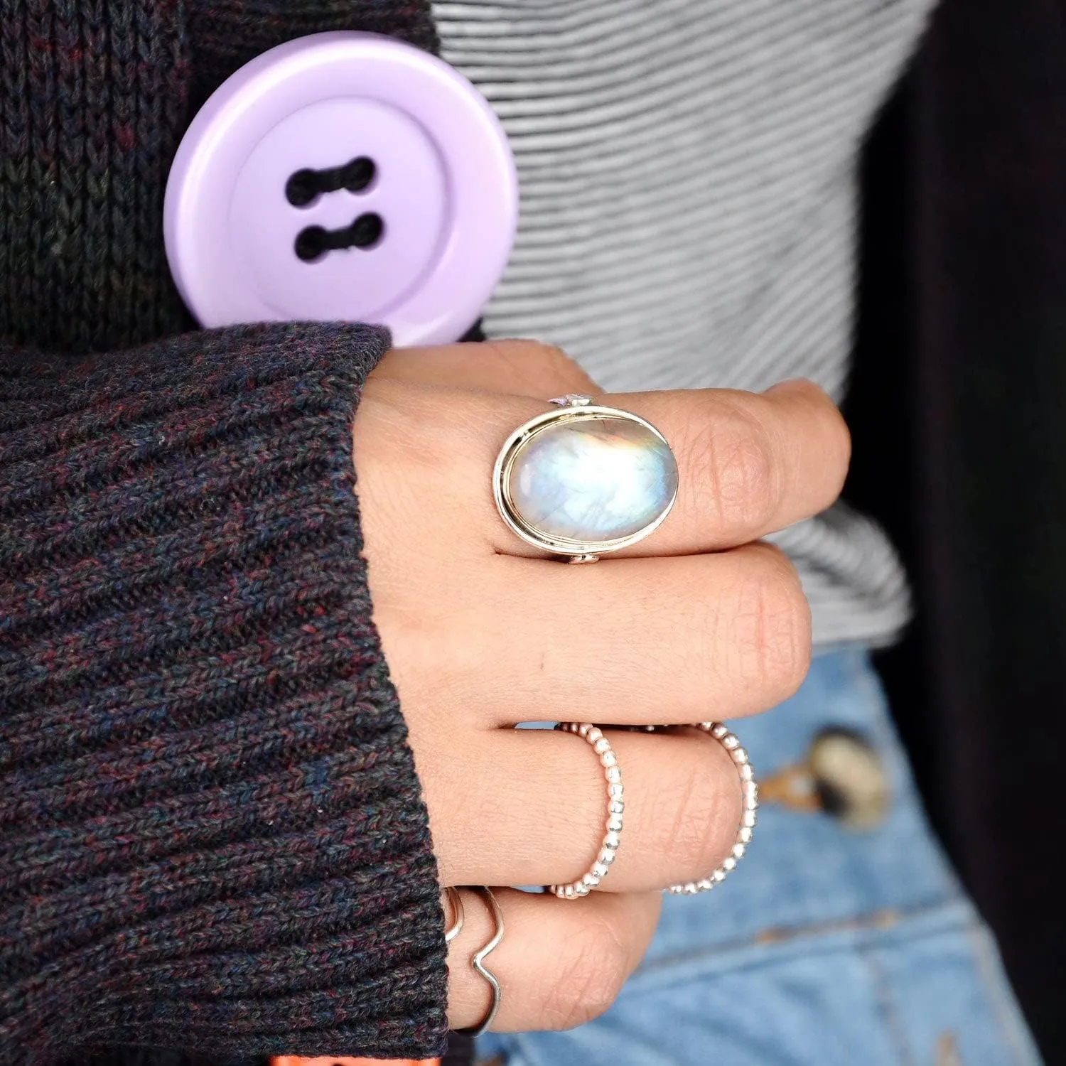 Boho-Magic Sterling Silver Moonstone Ring for Women Oval Gemstone Boho jewelry