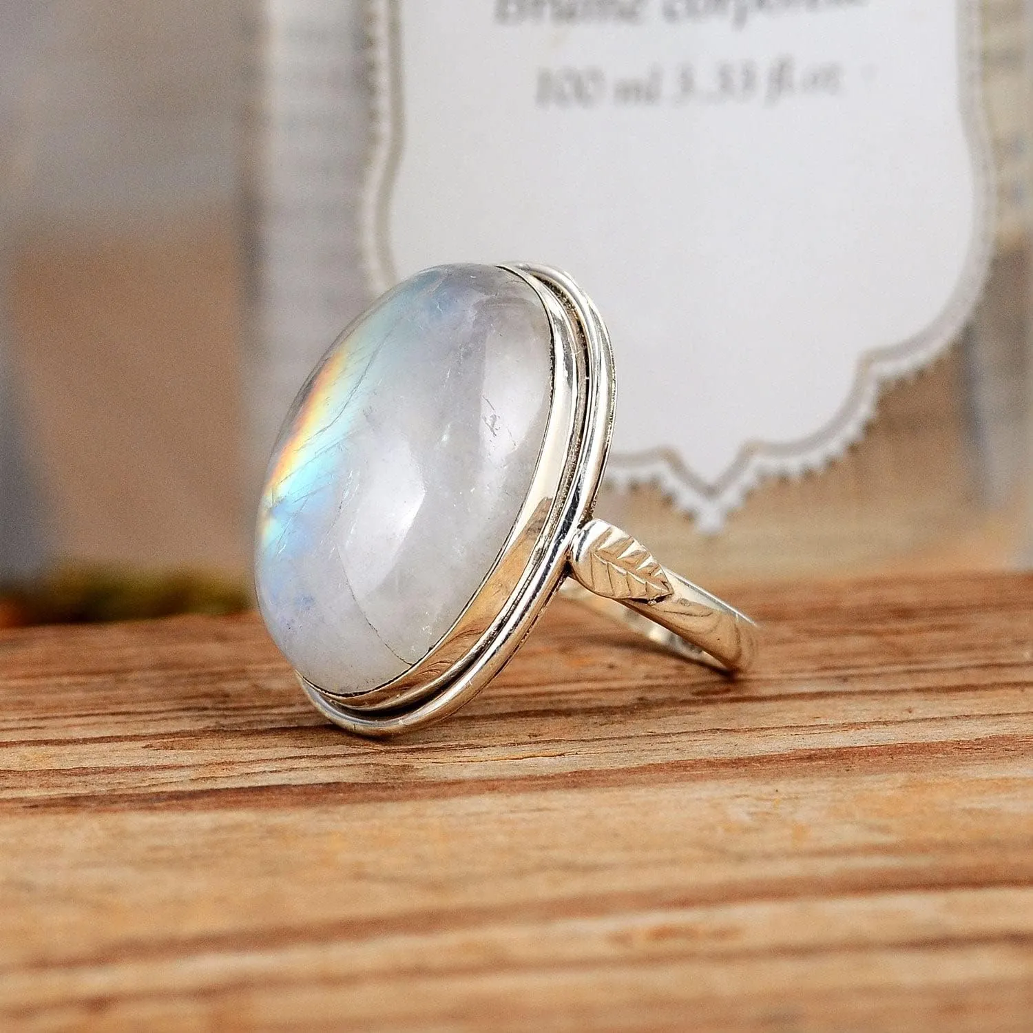Boho-Magic Sterling Silver Moonstone Ring for Women Oval Gemstone Boho jewelry