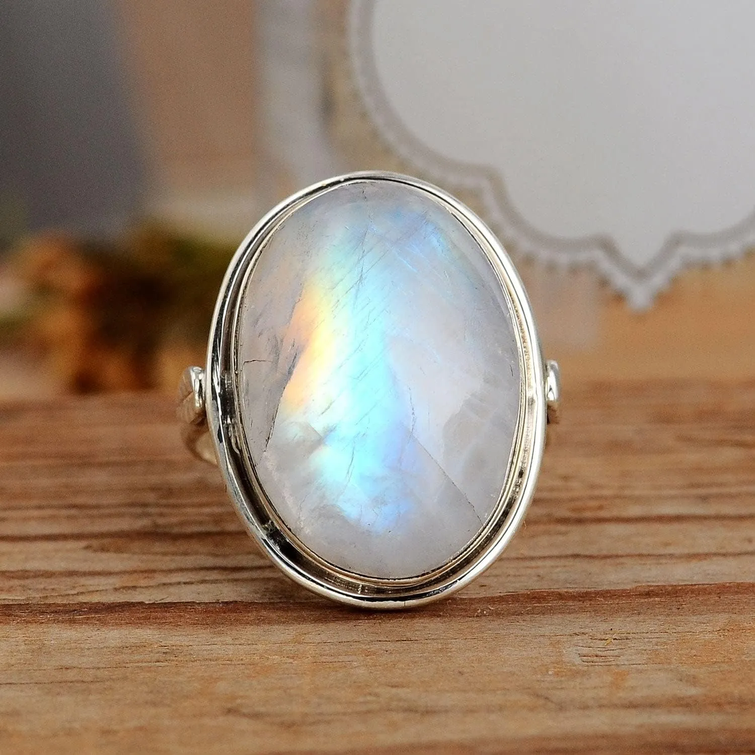 Boho-Magic Sterling Silver Moonstone Ring for Women Oval Gemstone Boho jewelry