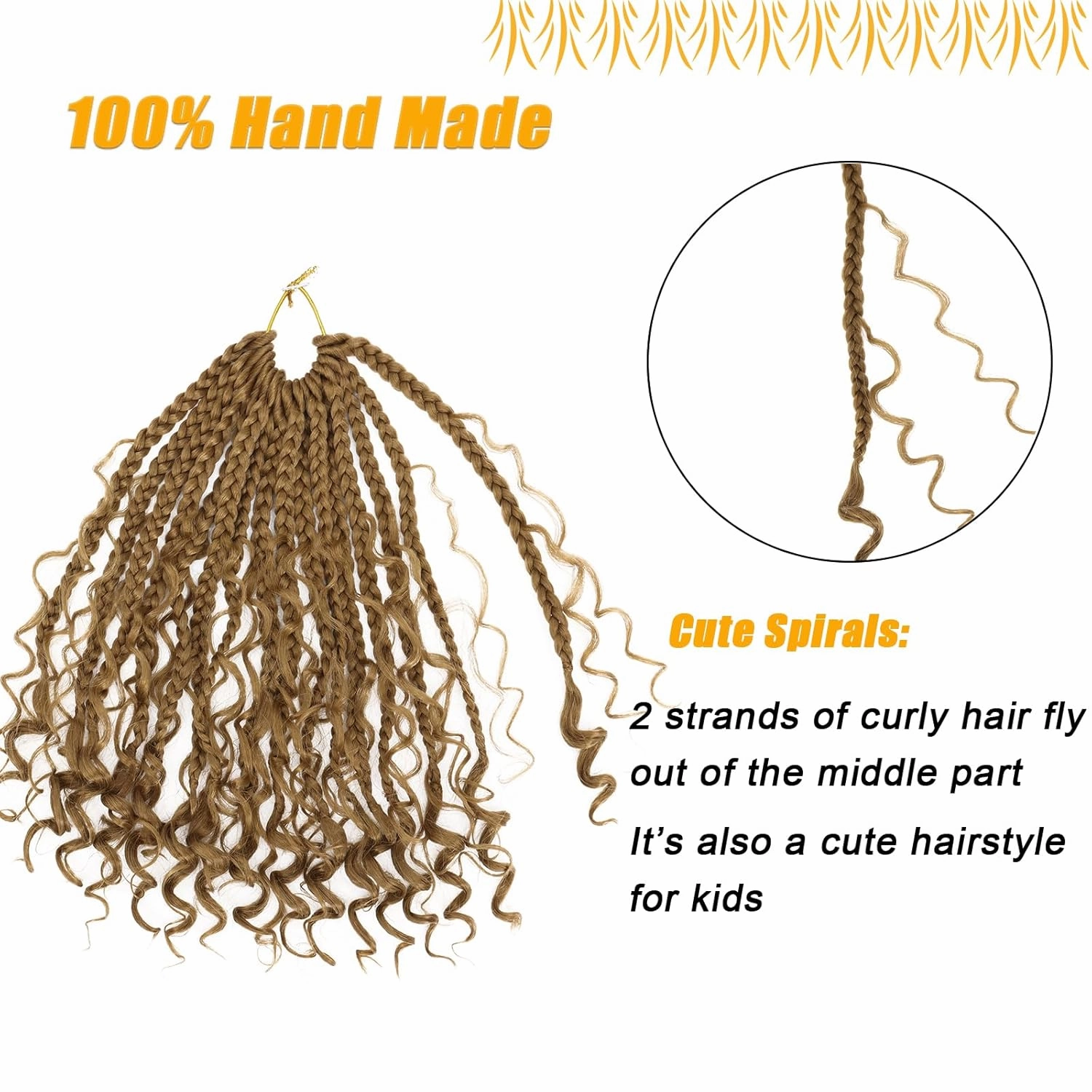 Boho Box Braids Crochet Hair for Women 10 Inch 7 Packs Goddess Box Braids with Curly Ends 3X Short Bob Crochet Braids for Kids Synthetic Blonde Bohemian Braiding Hair Extensions (27#)