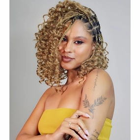 Boho Box Braids Crochet Hair for Women 10 Inch 7 Packs Goddess Box Braids with Curly Ends 3X Short Bob Crochet Braids for Kids Synthetic Blonde Bohemian Braiding Hair Extensions (27#)