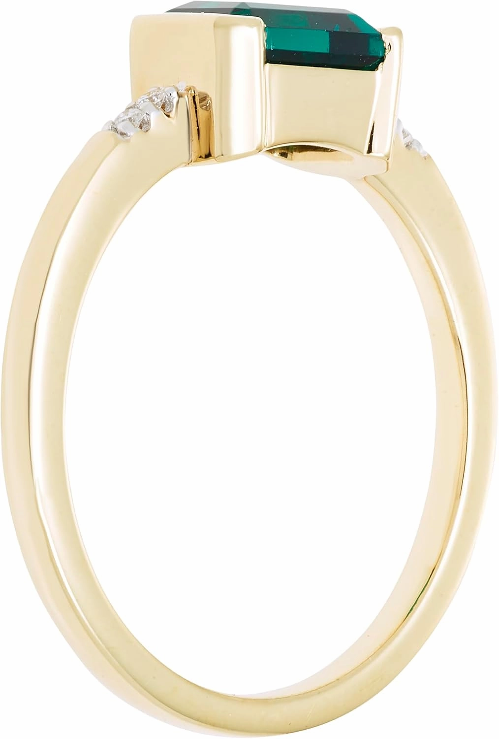 Boston Bay Diamonds 14K Yellow Gold Plated or Rhodium Plated 925 Sterling Silver Diamond and East-West 7x5mm Emerald Cut Gemstone Statement Solitaire Ring