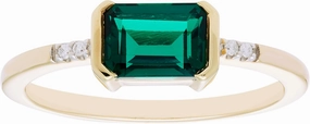 Boston Bay Diamonds 14K Yellow Gold Plated or Rhodium Plated 925 Sterling Silver Diamond and East-West 7x5mm Emerald Cut Gemstone Statement Solitaire Ring