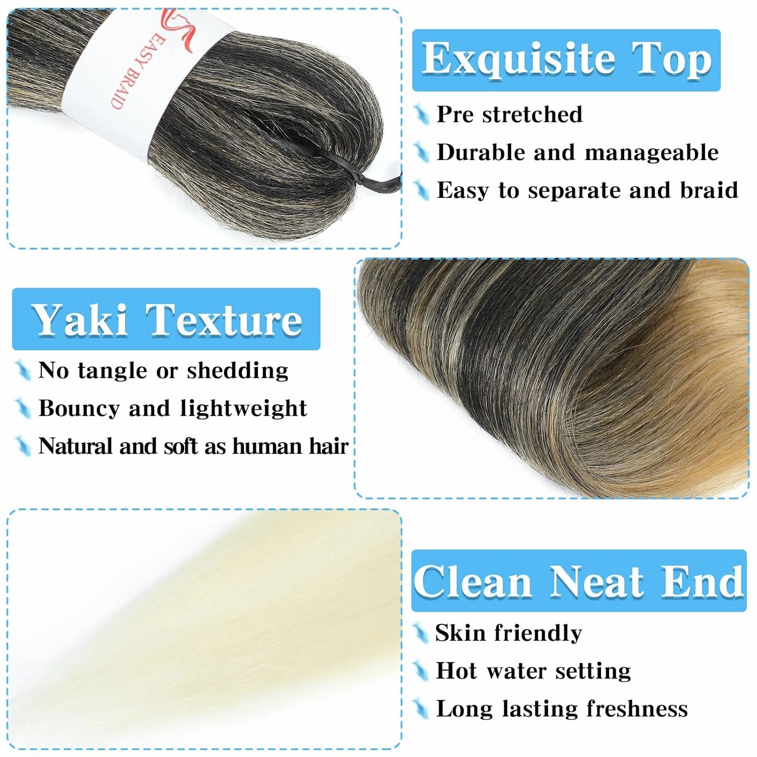 Braiding Hair Pre Stretched 18 Inch 8 Pack Braiding Hair Extensions Itch Free Soft Yaki Texture Hot Water Setting Synthetic Crochet Braids Hair For Women Girls (18Inch,1B/27/613)