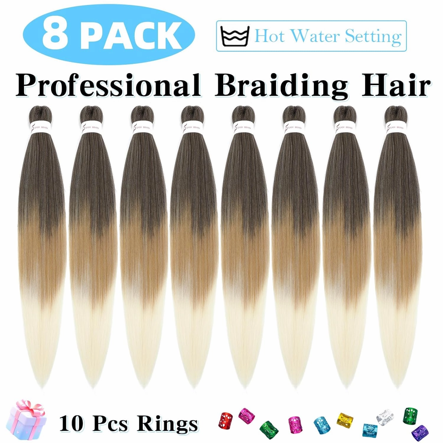 Braiding Hair Pre Stretched 18 Inch 8 Pack Braiding Hair Extensions Itch Free Soft Yaki Texture Hot Water Setting Synthetic Crochet Braids Hair For Women Girls (18Inch,1B/27/613)