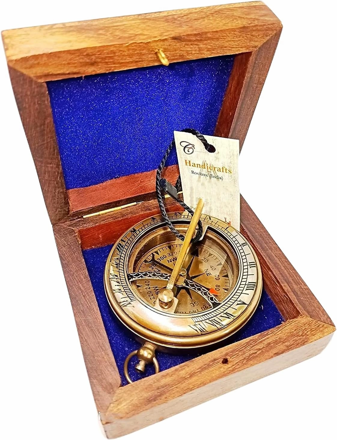 Brass Antique Sundial Compass | Come with Wood Case | Push Button Open Sundial Compass | Antique Brass Finish | Handmade Compass ' Brass Nautical Sundial Compass by DOLLOND London