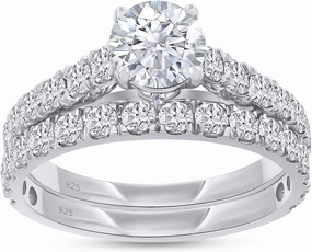 Bridal Ring Set For Women, 2.00 Carat Round Lab Grown Diamond Engagement Wedding Rings Set In 14K Gold Over Sterling Silver Jewelry Gifts For Her (2.00 Cttw)