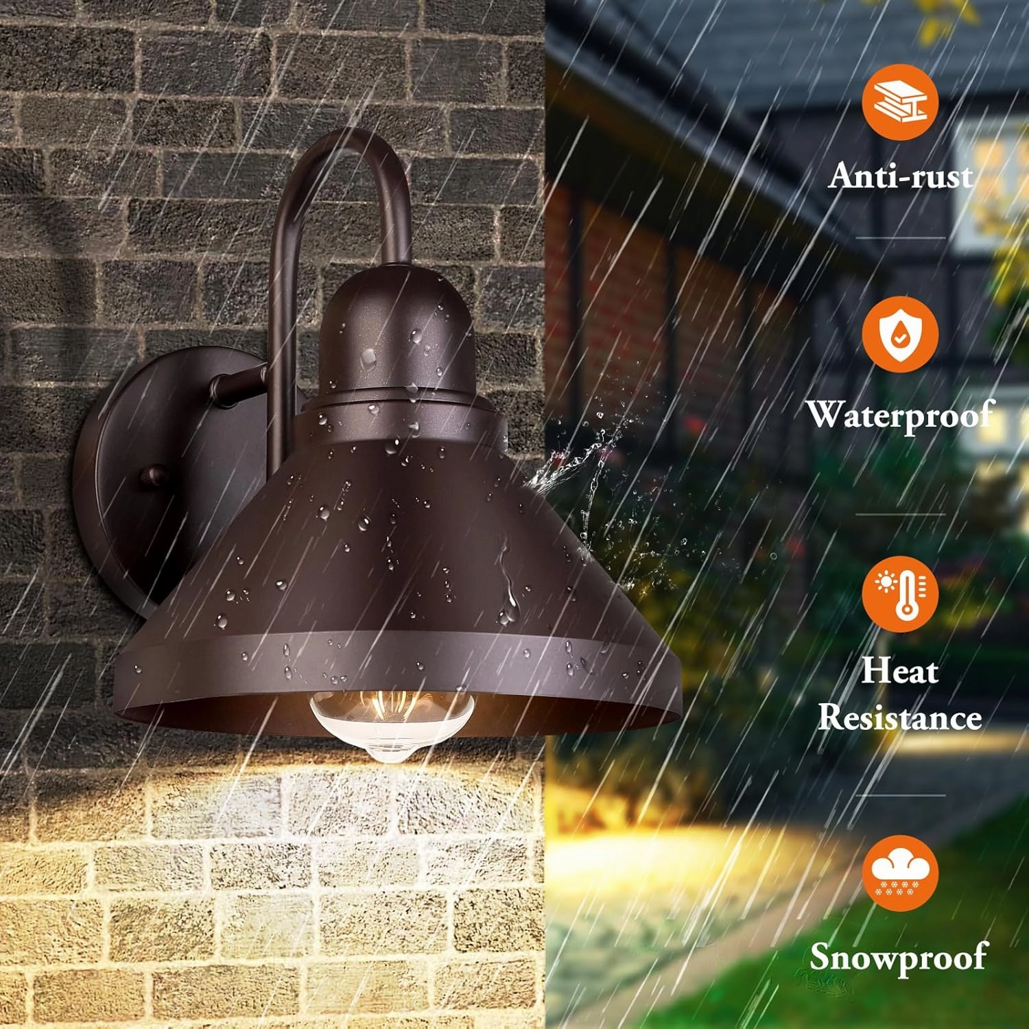 Brightever Gooseneck Porch Lights Outdoor, 2-Pack Farmhouse Exterior Barn Light Fixtures, Waterproof Industrial Brown Patio Wall Lamps for Garage, E26 Base Anti-Rust, Bulb not Included