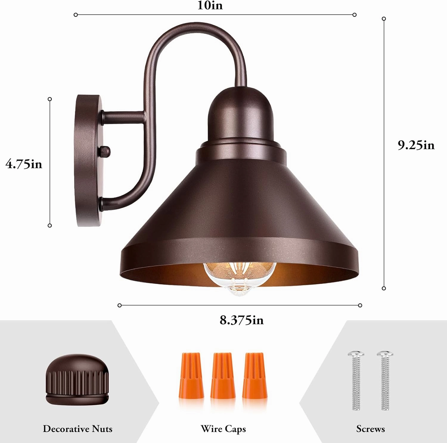Brightever Gooseneck Porch Lights Outdoor, 2-Pack Farmhouse Exterior Barn Light Fixtures, Waterproof Industrial Brown Patio Wall Lamps for Garage, E26 Base Anti-Rust, Bulb not Included