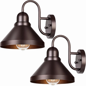 Brightever Gooseneck Porch Lights Outdoor, 2-Pack Farmhouse Exterior Barn Light Fixtures, Waterproof Industrial Brown Patio Wall Lamps for Garage, E26 Base Anti-Rust, Bulb not Included