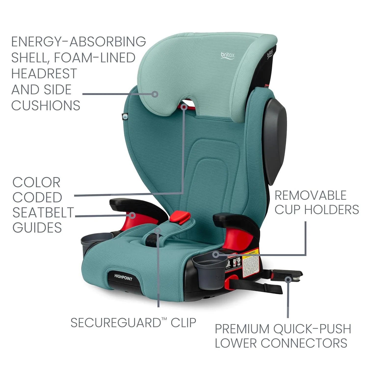 Britax Highpoint Backless Belt-Positioning Booster Seat, SafeWash Green Ombre