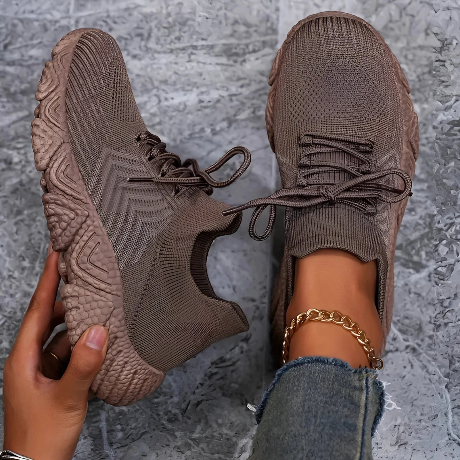 Brown Knit Eco Sneakers - Lightweight, Breathable, Comfort Fit