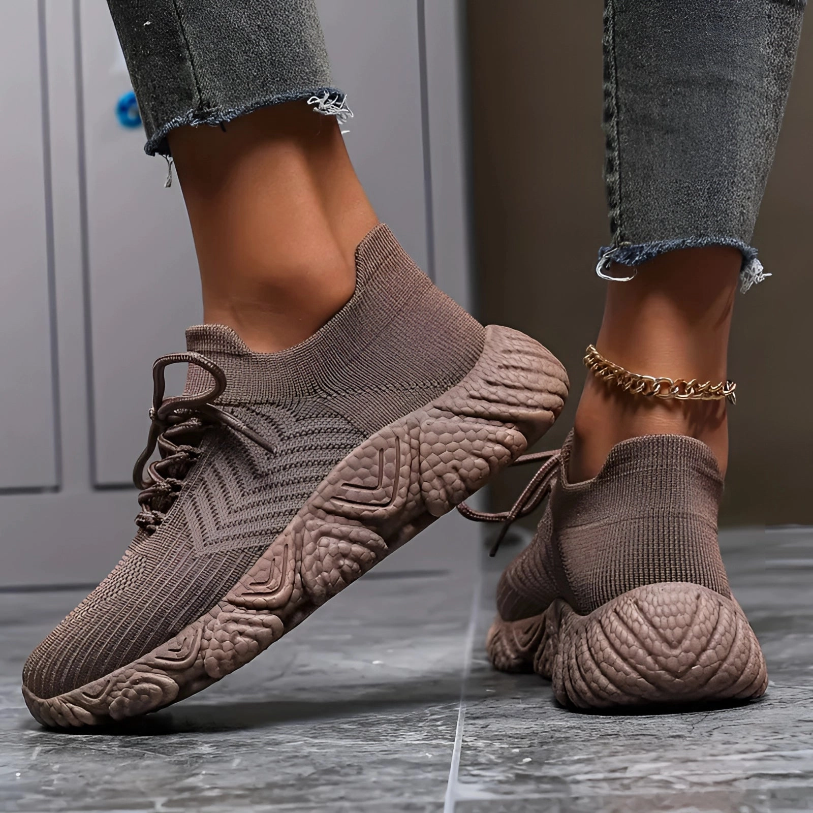 Brown Knit Eco Sneakers - Lightweight, Breathable, Comfort Fit