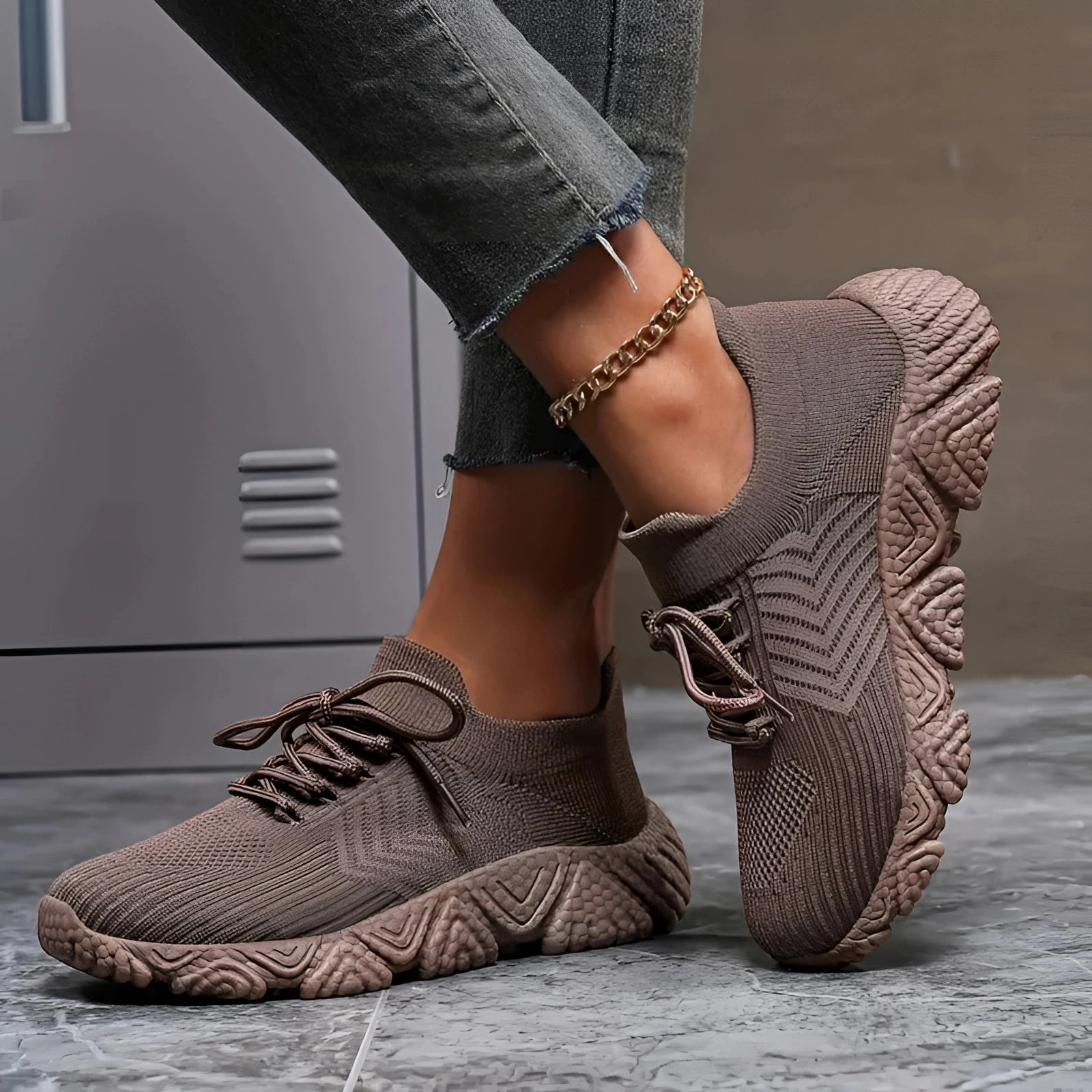 Brown Knit Eco Sneakers - Lightweight, Breathable, Comfort Fit