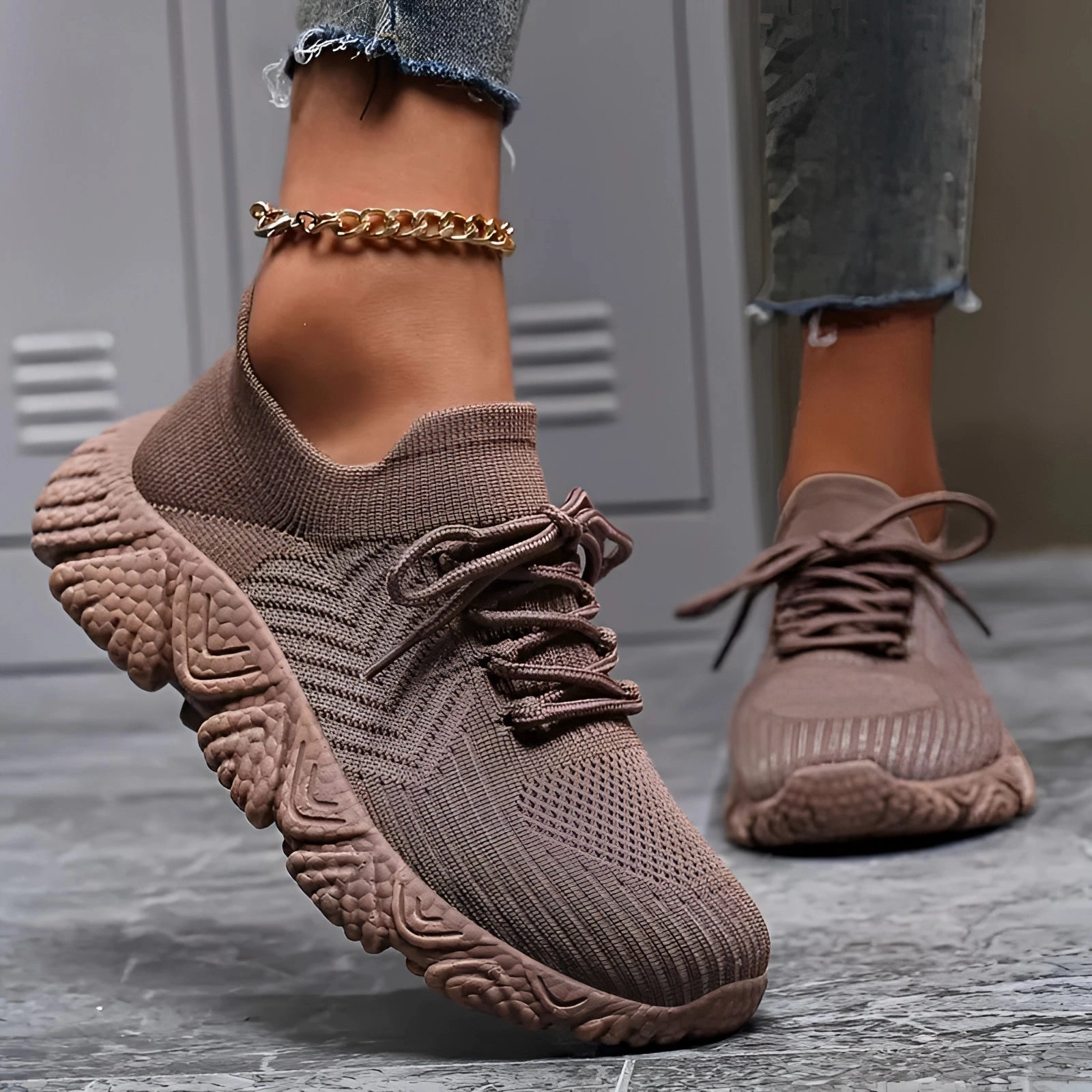 Brown Knit Eco Sneakers - Lightweight, Breathable, Comfort Fit