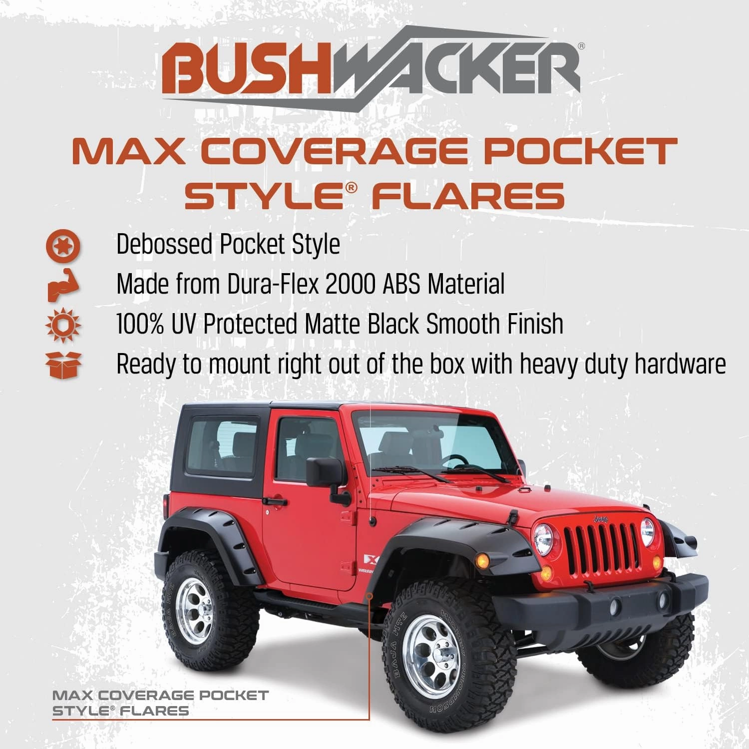 Bushwacker Max Coverage Pocket/Rivet Style Front & Rear Fender Flares | 4-Piece Set, Black, Smooth Finish | 50921-02 | Fits 2010-2018 Dodge Ram 2500, 3500 (Includes Dually)