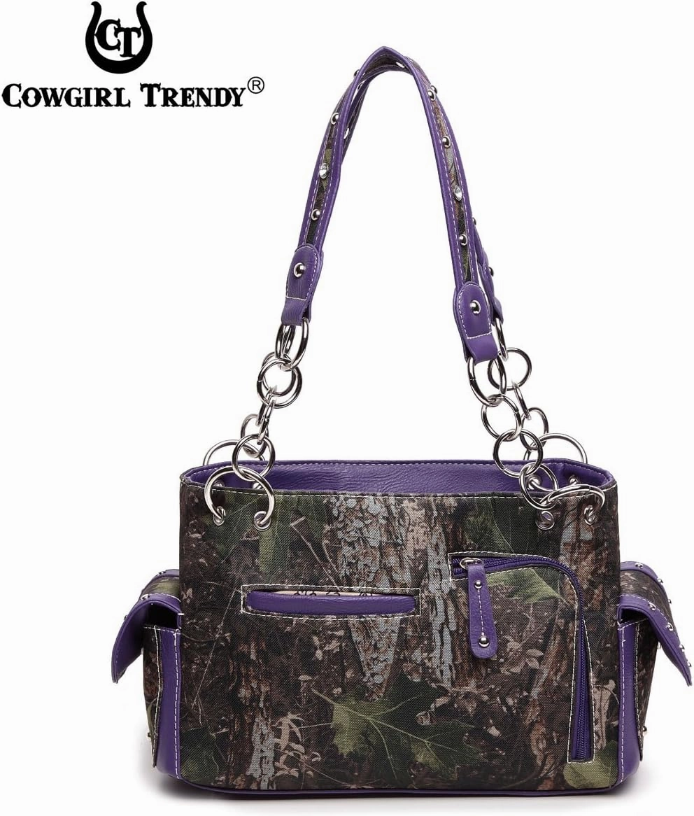 Camouflage Cross Wings Western Style Studded Handbag Tooled Leather Purse Country Women Shoulder Bag Pouch Wallet Set