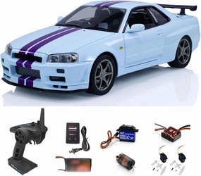 Capo 1:8 4x4 High-Speed RC Drift Car 2-Speed Transmission Wireless Remote Control R34 Racing Vehicles Motor Servo ESC Hobby Grade Racing Car Model(Purple and White)
