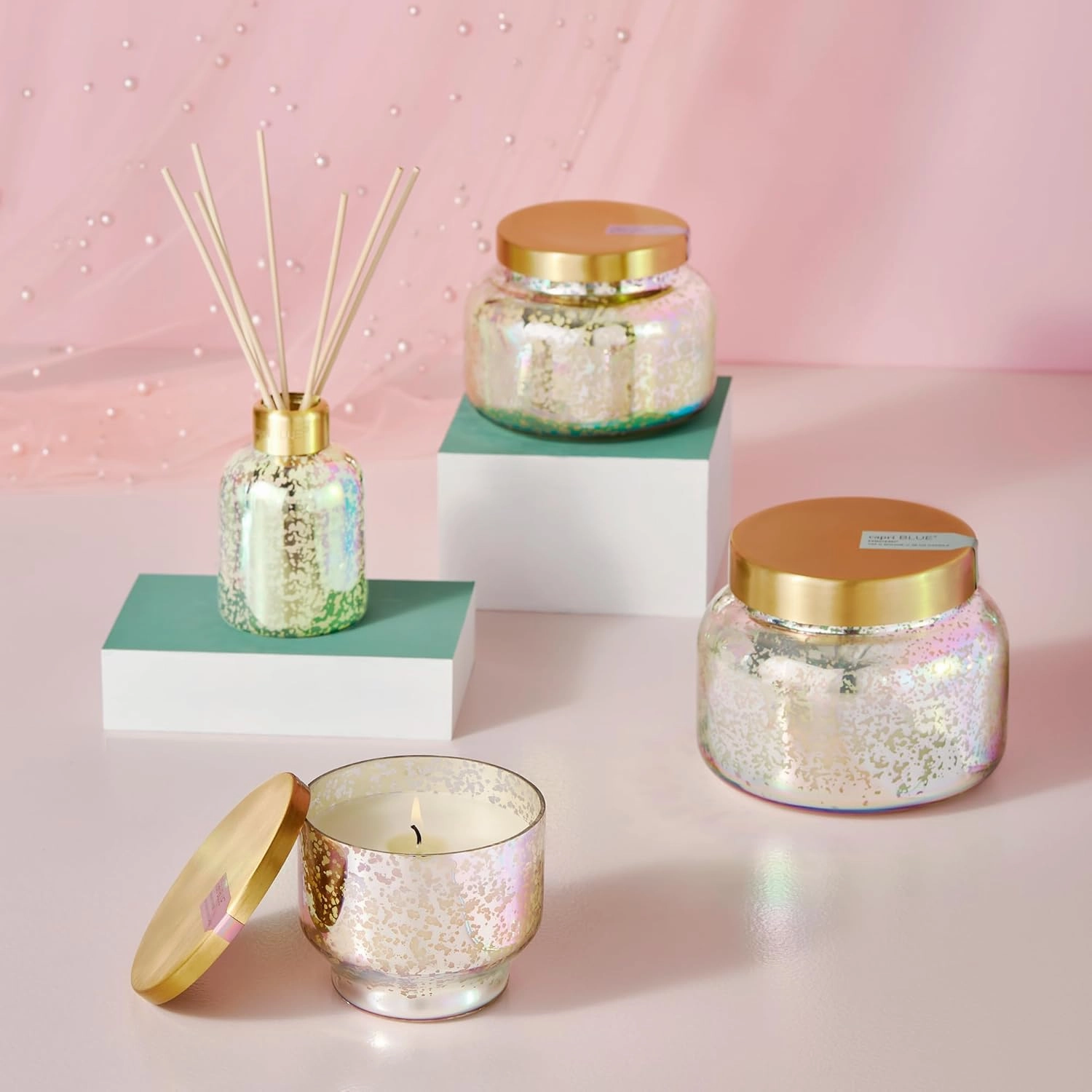 Capri Blue Aloha Orchid Reed Diffuser Set - Includes Scented Diffuser Oil, Diffuser Sticks, and Mercury Iridescent Glass Bottle - Scent Diffusers for Home (5.7 fl oz)