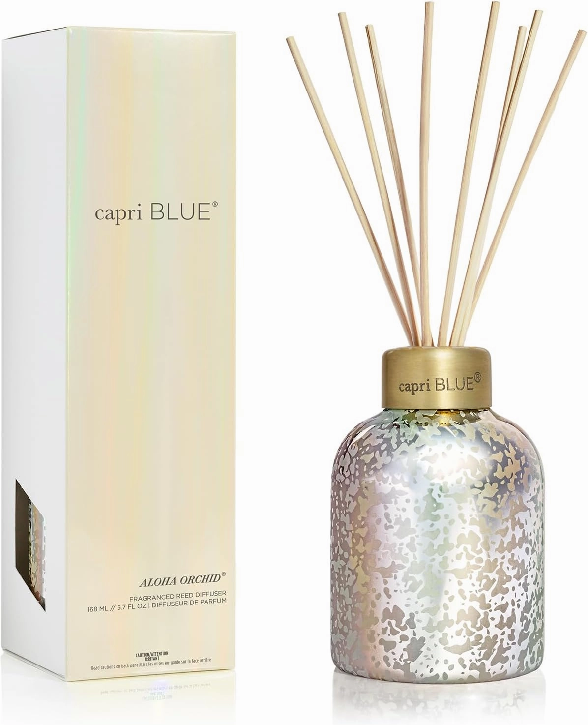 Capri Blue Aloha Orchid Reed Diffuser Set - Includes Scented Diffuser Oil, Diffuser Sticks, and Mercury Iridescent Glass Bottle - Scent Diffusers for Home (5.7 fl oz)