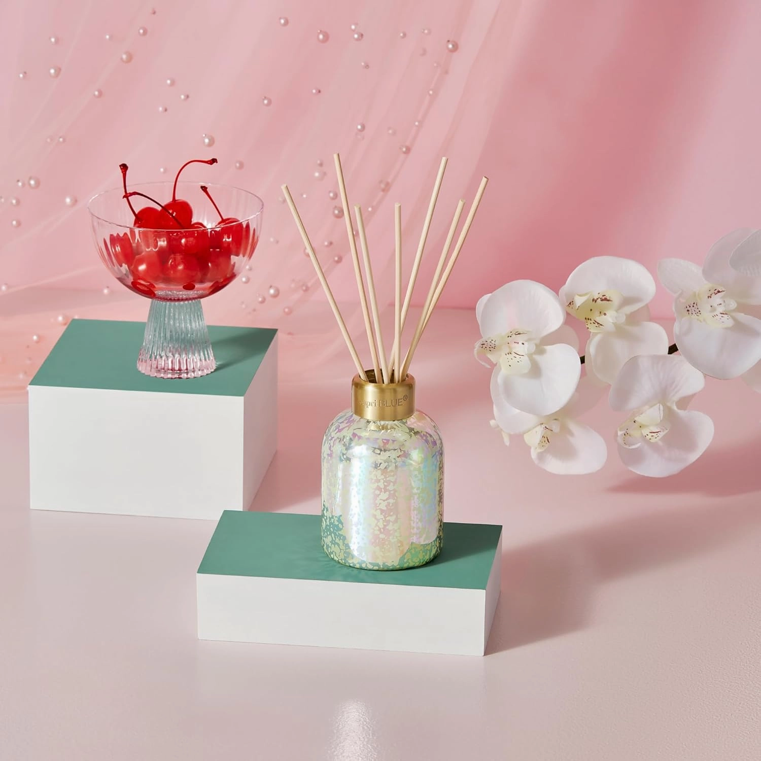 Capri Blue Aloha Orchid Reed Diffuser Set - Includes Scented Diffuser Oil, Diffuser Sticks, and Mercury Iridescent Glass Bottle - Scent Diffusers for Home (5.7 fl oz)