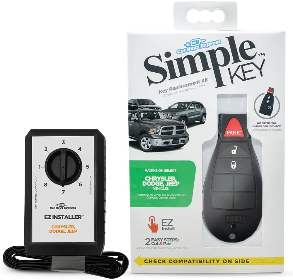 Car Keys Express Simple Key Programmer with Interchangeable 4 Button Keypad, Key Replacement Kit for Chrysler, Dodge, Jeep, Ram, and Volkswagen Vehicles