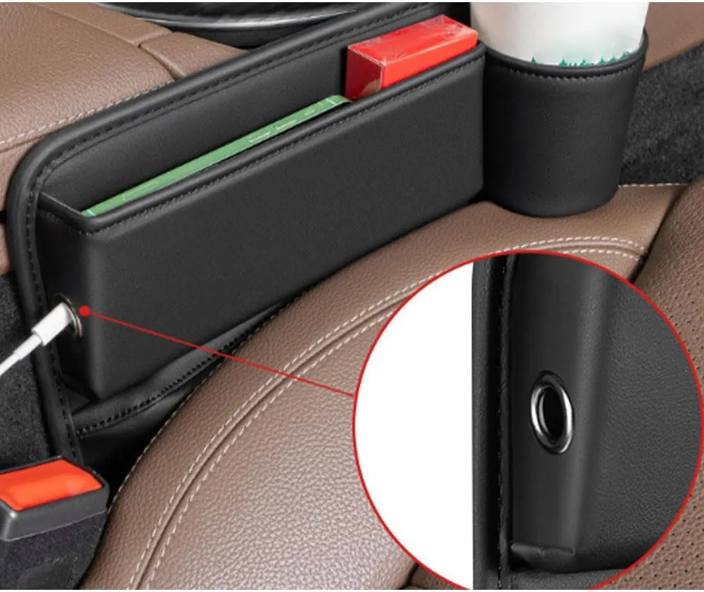 Car Seat Gap Filler Organizer for Hyundai Tucson 2015-2018 2021-2023, Leather Cup Holder Crevice Bag Front Seats Center Console Side Storage Box for Cards Keys,A