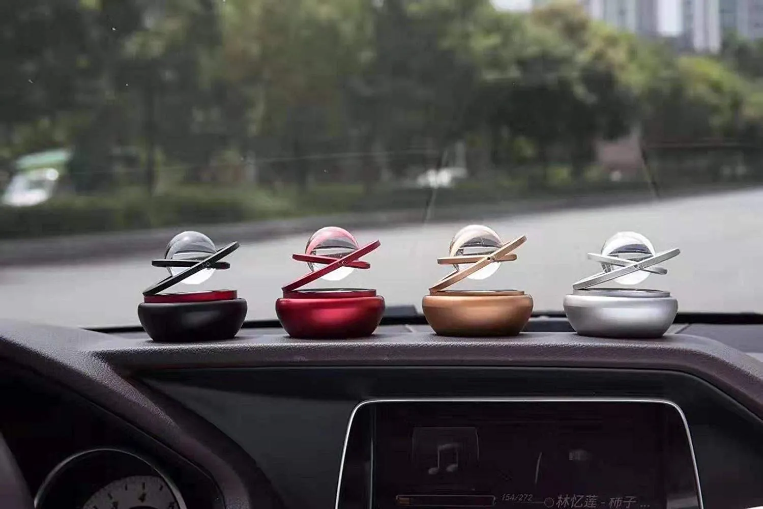 Car Solar Perfumes And Fresheners | Double Ring Solar Power Rotating Design Crystal Auto Rotate Car Organic Fragrance | Air Fresheners
