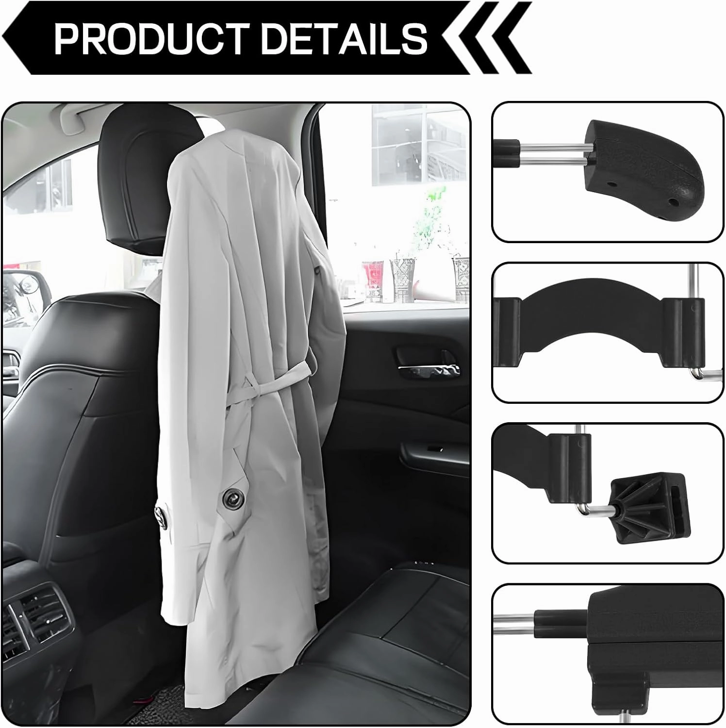 Car Coat Hanger, Retractable Car Seat Coat Rack Hangers, Multifunctional Auto Seat Headrest Hanger for Clothes Coats Suit Jacket Shirts, Universal Clothes Holder Car Accessories (Black)
