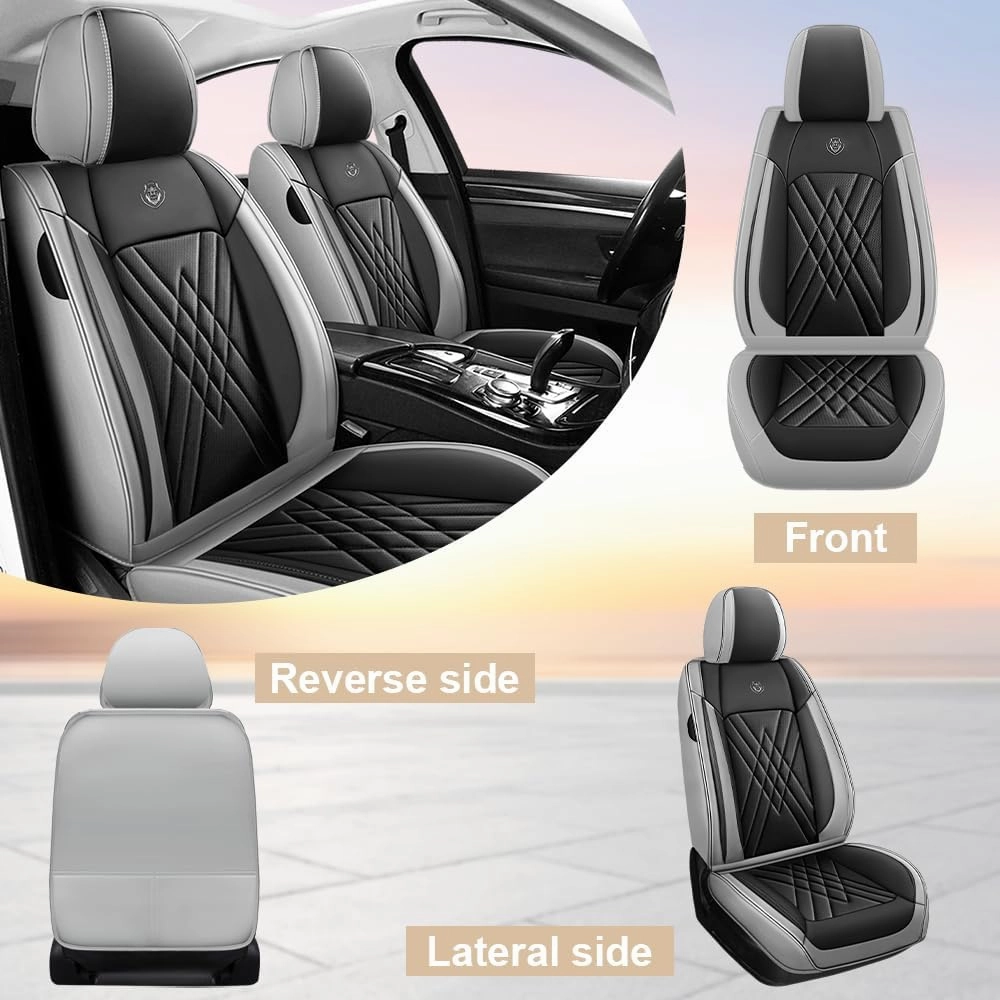 Car Seat Covers Compatible with Honda Civic 1999-2025, 360°Full Wrapped, Airbag Compatible Storage Pocket Zipper Design Wear Resistant Easy to Clean(Black Gray, Full Set)