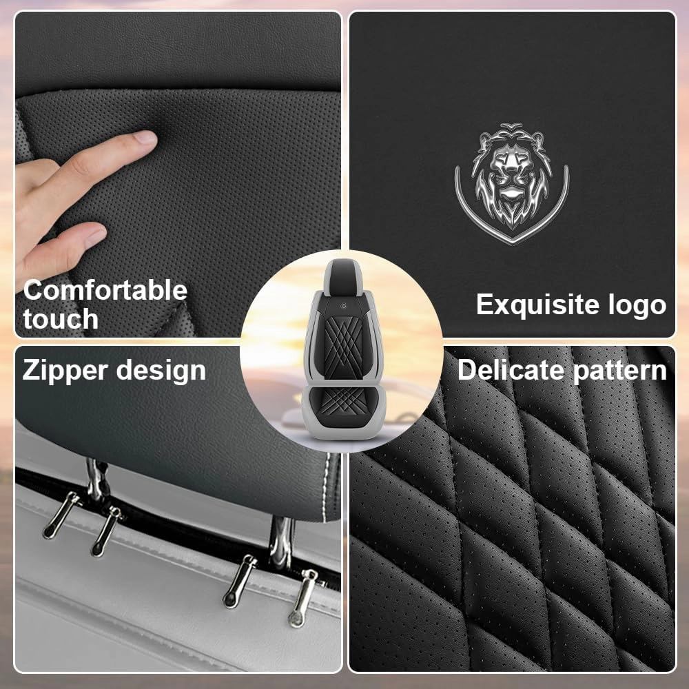 Car Seat Covers Compatible with Honda Civic 1999-2025, 360°Full Wrapped, Airbag Compatible Storage Pocket Zipper Design Wear Resistant Easy to Clean(Black Gray, Full Set)