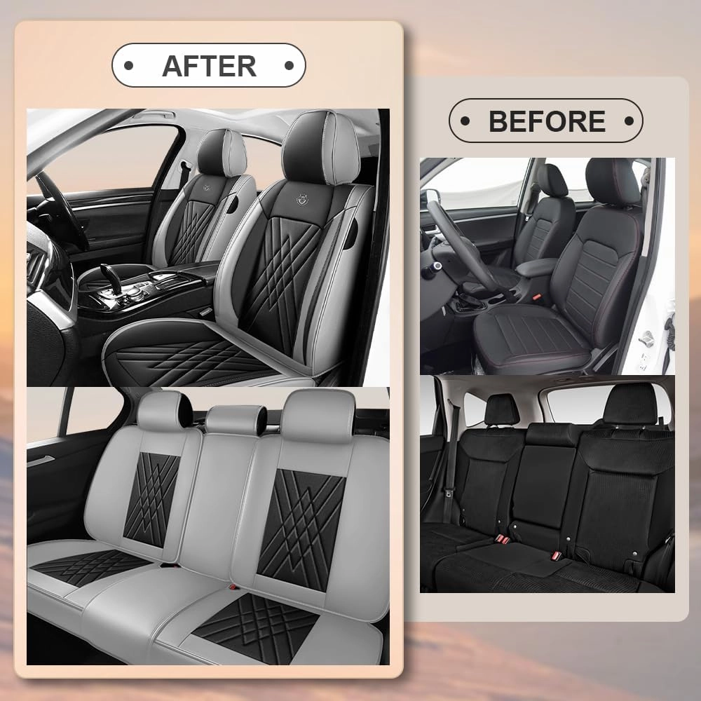 Car Seat Covers Compatible with Honda Civic 1999-2025, 360°Full Wrapped, Airbag Compatible Storage Pocket Zipper Design Wear Resistant Easy to Clean(Black Gray, Full Set)