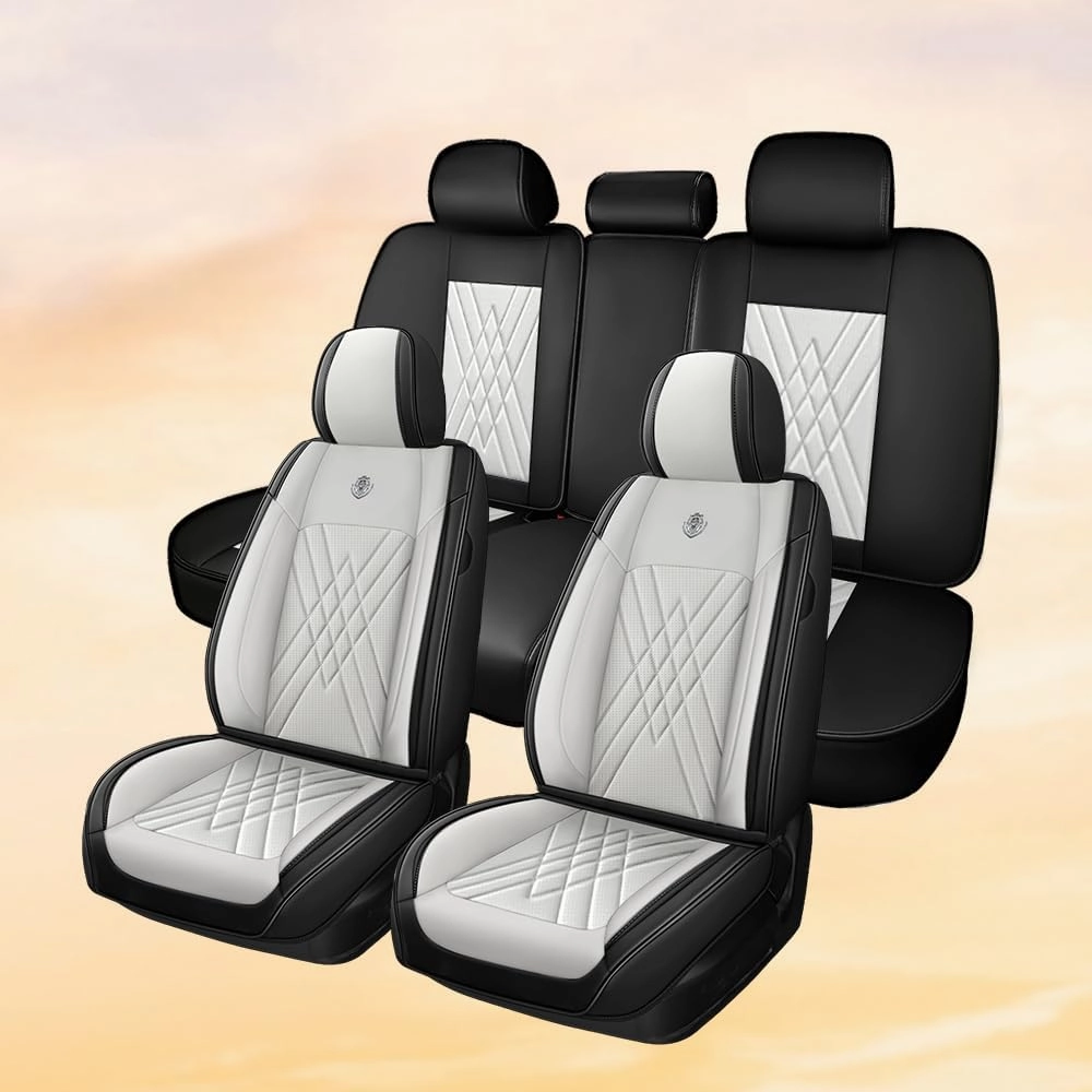 Car Seat Covers Compatible with Honda Civic 1999-2025, 360°Full Wrapped, Airbag Compatible Storage Pocket Zipper Design Wear Resistant Easy to Clean(Black White, Full Set)