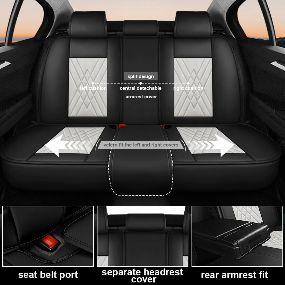 Car Seat Covers Compatible with Honda Civic 1999-2025, 360°Full Wrapped, Airbag Compatible Storage Pocket Zipper Design Wear Resistant Easy to Clean(Black White, Full Set)