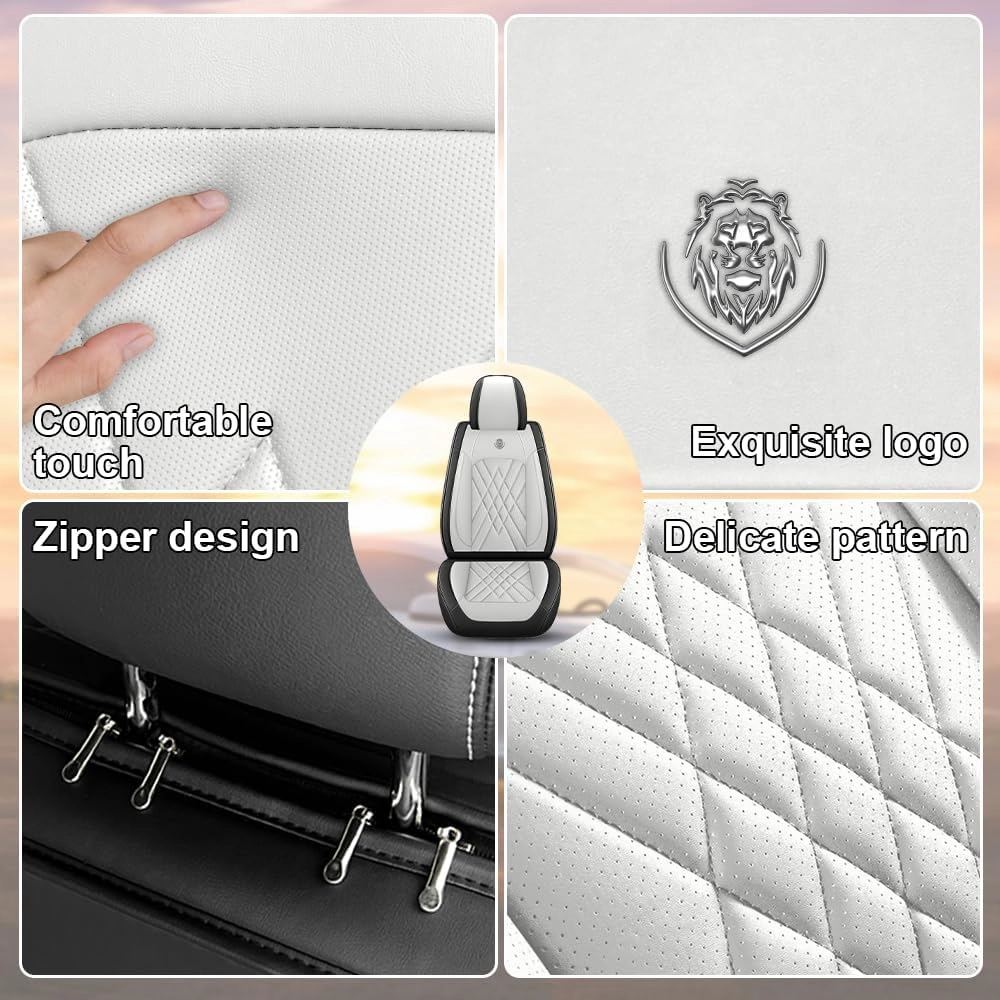 Car Seat Covers Compatible with Honda Civic 1999-2025, 360°Full Wrapped, Airbag Compatible Storage Pocket Zipper Design Wear Resistant Easy to Clean(Black White, Full Set)