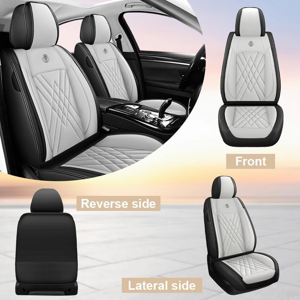 Car Seat Covers Compatible with Honda Civic 1999-2025, 360°Full Wrapped, Airbag Compatible Storage Pocket Zipper Design Wear Resistant Easy to Clean(Black White, Full Set)