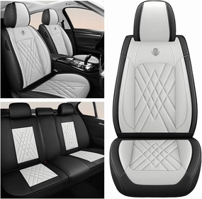 Car Seat Covers Compatible with Honda Civic 1999-2025, 360°Full Wrapped, Airbag Compatible Storage Pocket Zipper Design Wear Resistant Easy to Clean(Black White, Full Set)
