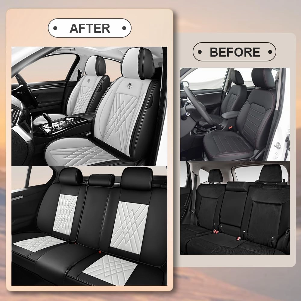Car Seat Covers Compatible with Honda Civic 1999-2025, 360°Full Wrapped, Airbag Compatible Storage Pocket Zipper Design Wear Resistant Easy to Clean(Black White, Full Set)