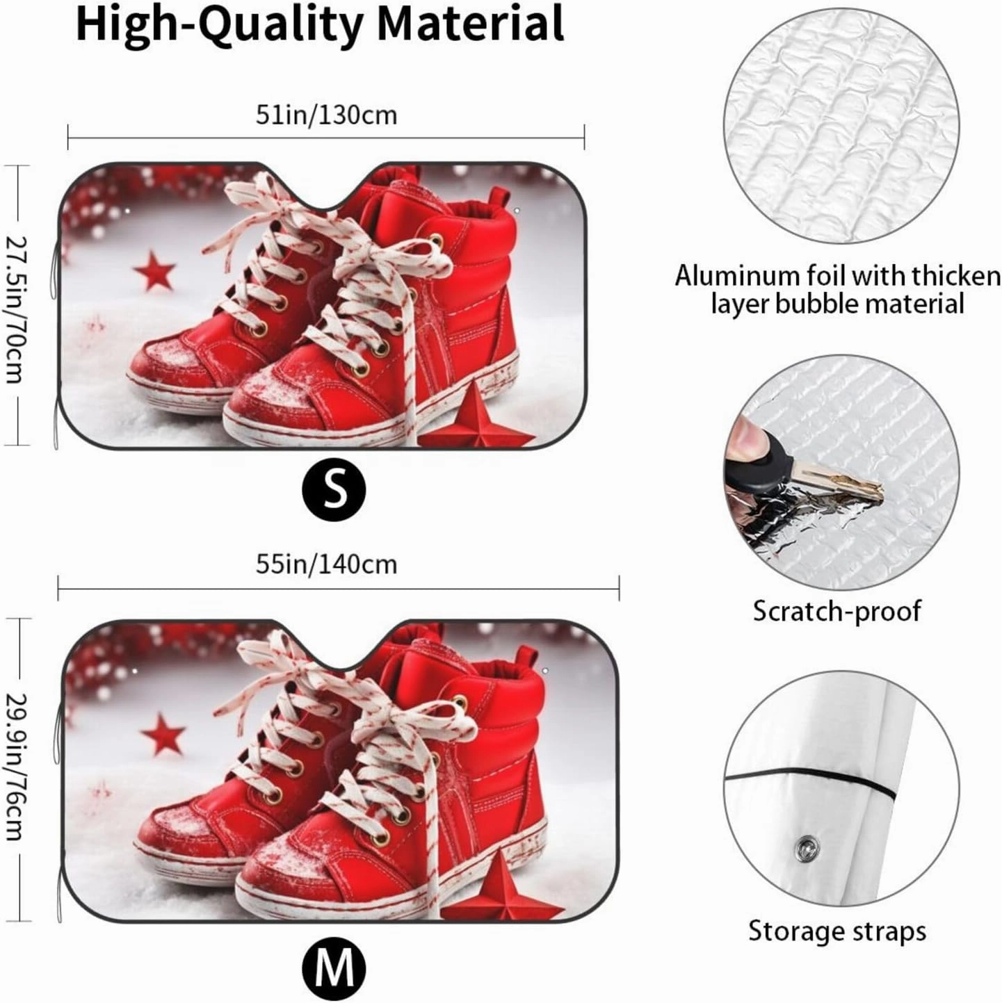Car Windshield Sun Shade Car Front Window Sunshades Snow Red Christmas Shoes Windshield Sun Shade Cover Foldable Sun Visor Protector SunShades for Most Sedans SUV Van Truck