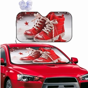 Car Windshield Sun Shade Car Front Window Sunshades Snow Red Christmas Shoes Windshield Sun Shade Cover Foldable Sun Visor Protector SunShades for Most Sedans SUV Van Truck