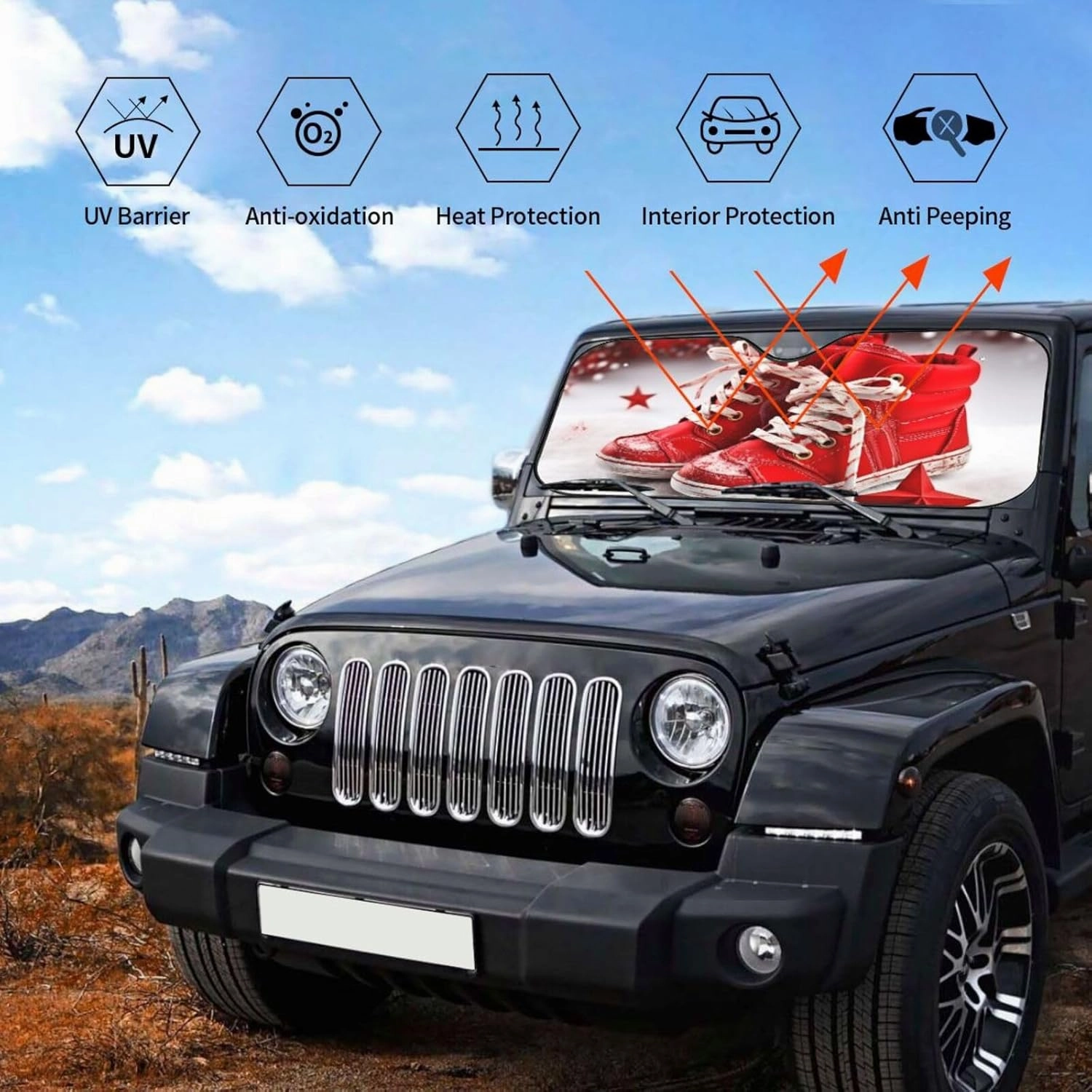 Car Windshield Sun Shade Car Front Window Sunshades Snow Red Christmas Shoes Windshield Sun Shade Cover Foldable Sun Visor Protector SunShades for Most Sedans SUV Van Truck