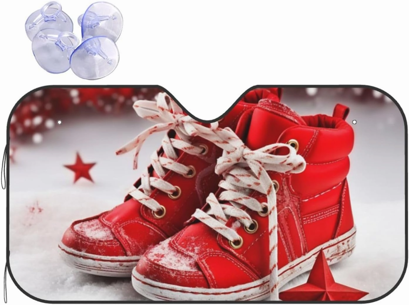 Car Windshield Sun Shade Car Front Window Sunshades Snow Red Christmas Shoes Windshield Sun Shade Cover Foldable Sun Visor Protector SunShades for Most Sedans SUV Van Truck
