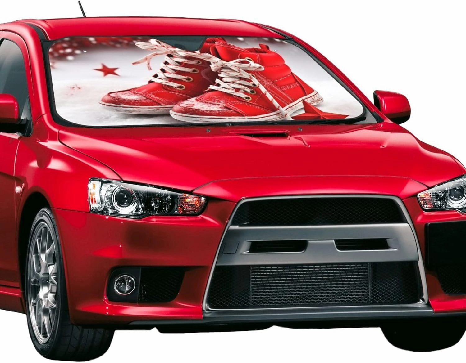 Car Windshield Sun Shade Car Front Window Sunshades Snow Red Christmas Shoes Windshield Sun Shade Cover Foldable Sun Visor Protector SunShades for Most Sedans SUV Van Truck