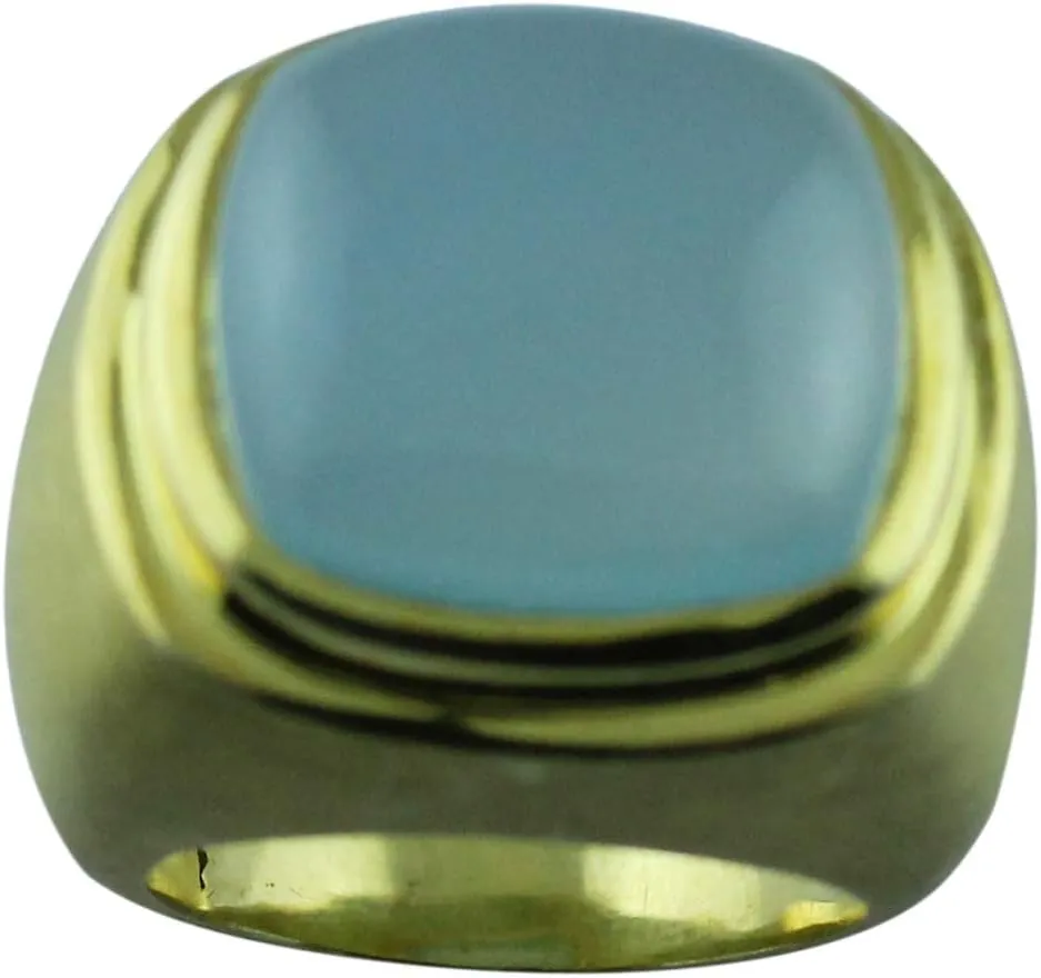 Carillon 20.47 Carat Blue Onyx Cushion Shape Natural Non-Treated Gemstone 925 Sterling Silver Ring Engagement Jewelry (Yellow Gold Plated) for Women & Men
