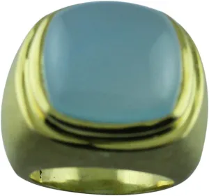 Carillon 20.47 Carat Blue Onyx Cushion Shape Natural Non-Treated Gemstone 925 Sterling Silver Ring Engagement Jewelry (Yellow Gold Plated) for Women & Men